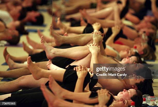 Students practice the unique Bikram Yoga at the City Studio, on March 13, 2007 in London, England. The Bikram Yoga, also known as Hot Yoga, is a...