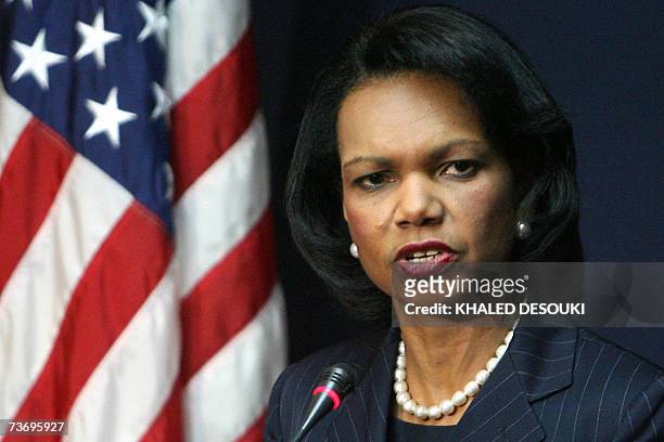 Secretary of State Condoleezza Rice speaks during a joint press conference with Egyptian Foreign Minister Ahmed Abul Gheit in the southern Egyptian...