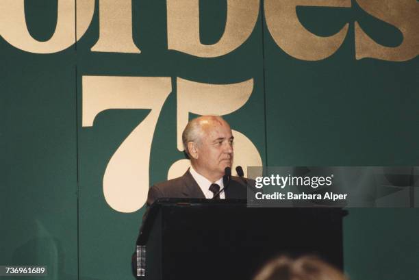 Former Soviet leader Mikhail Gorbachev speaking at the Forbes Magazine 75th Anniversary celebration at Radio City Music Hall in New York City, 11th...