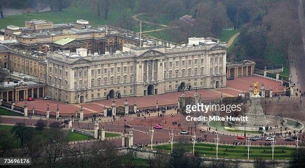 An aerial view of Buckingham Palace March 25, 2007 in the heart of London, England.