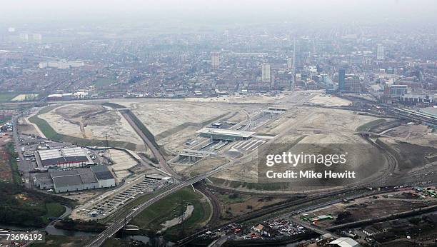 Development continues at the Olympic Park site in Stratford, home of the London 2012 Olympic Games, March 25, 2007 in London, England.