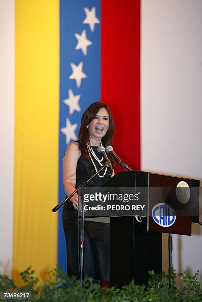 La primera dama y senadora de Argentina Cristina Fernandez de Kirchner pronuncia un discurso para la comunidad judia de Venezuela en el club Hebraica...