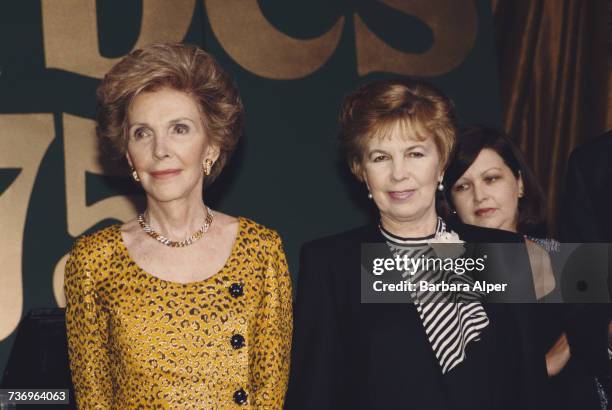 Former US First Lady Nancy Reagan and Raisa Gorbachev , wife of former Soviet leader Mikhail Gorbachev, at the Forbes Magazine 75th Anniversary...