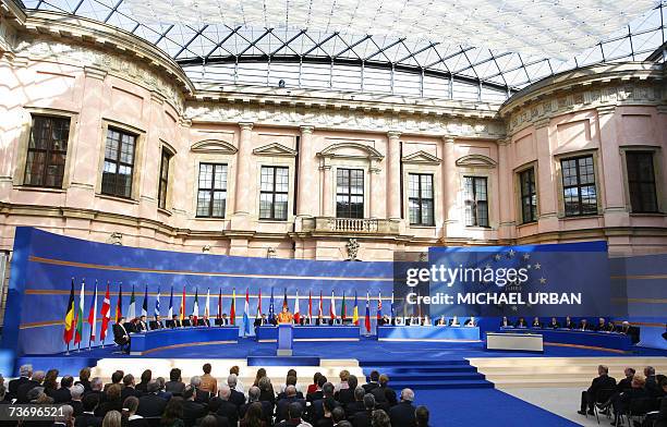 German Chancellor Angela Merkel, whose country currently holds the EU presidency, addresses a speech before signing the "Berlin Declaration", 25...
