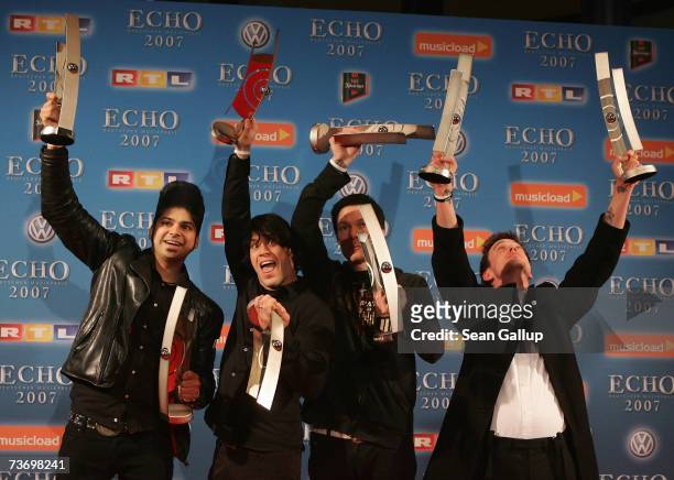 The band Billy Talent hold their Award for Best International Alternative Rock at the ECHO 2007 German music awards March 25, 2007 in Berlin, Germany.