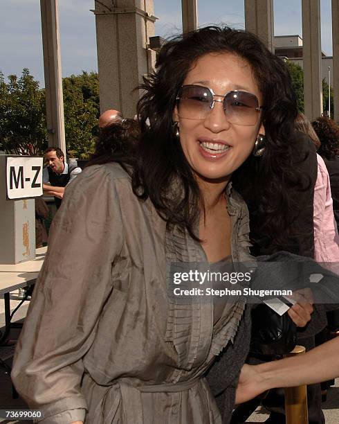 Actress Sandra Oh attends the World Premiere of "Distracted" starring Rita Wilson at the Mark Taper Forum on March 25, 2007 in Los Angeles,...