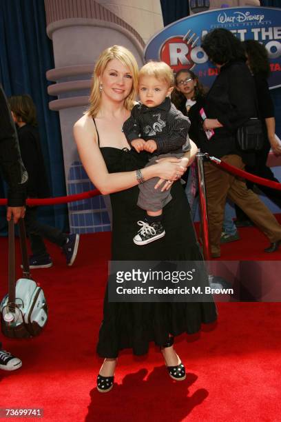 Actress Melissa Joan Hart and her son attend the film premiere of "Meet The Robinsons" at the El Capitan Theater on March 25, 2007 in Hollywood,...