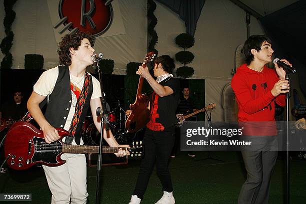 The Jonas Brothers with musicians Nick, Kevin and Joe Jonas perform at the after party for the premiere of Disney's "Meet The Robinsons" at the El...