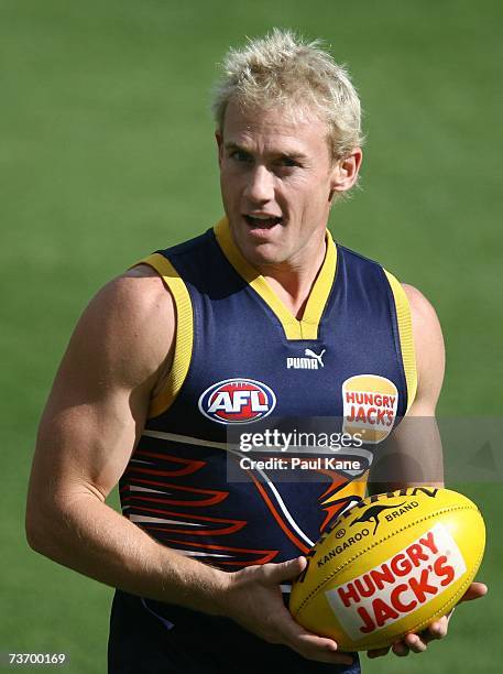 Michael Braun of the Eagles looks on during the West Coast Eagles training session at Subiaco Oval on March 26, 2007 in Perth, Australia.