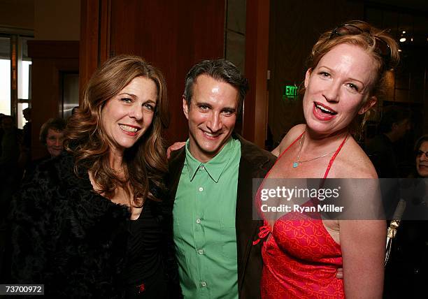 Actors and cast members Rita Wilson, Bronson Pinchot and Johanna Day attend the party for the World Premiere of Lisa Loomer's "Distracted" presented...