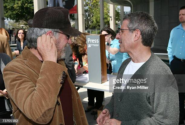 Football coach Ron Meyer and Director Steven Spielberg arrive at the World Premier performance of Lisa Loomer's "Distracted" presented at CTG/Mark...