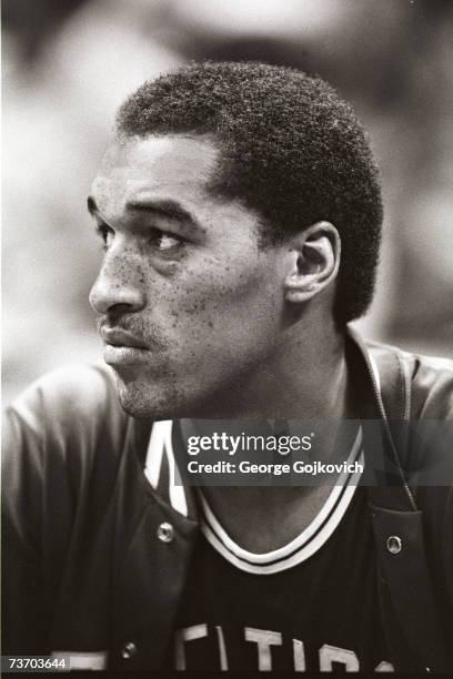 Guard Dennis Johnson of the Boston Celtics on the bench during a National Basketball Association game against the Cleveland Cavaliers in the...