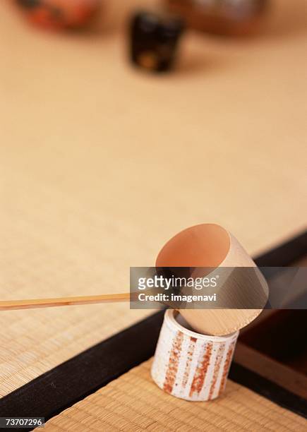image of japanese tea-ceremony - bamboo dipper stock-fotos und bilder
