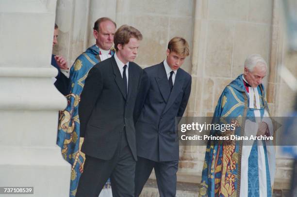 Earl Spencer and Prince William at Westminster Abbey for the funeral service for Diana, Princess of Wales, 6th September 1997.