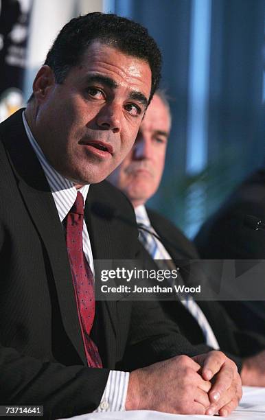 Mal Meninga, Queensland State of Origin coach, speaks during the launch of the 2007 ARL Representative Season at Suncorp Stadium March 27, 2007 in...