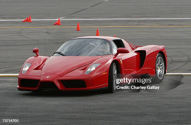 View of the Ferrari Enzo that actor Eddie Griffin crashed at the Redline "Race For A Cause" charity car race at the Irwindale Speedway on March 26,...