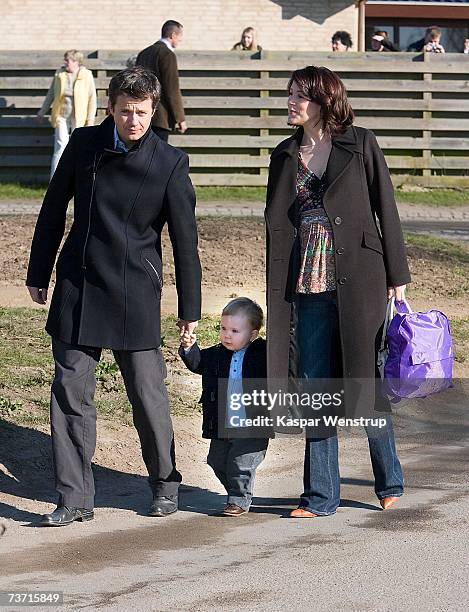 Prince Christian of Denmark arrives with his parents Prince Frederik and Princess Mary for his first day at the nursery school of Queen Louise's...