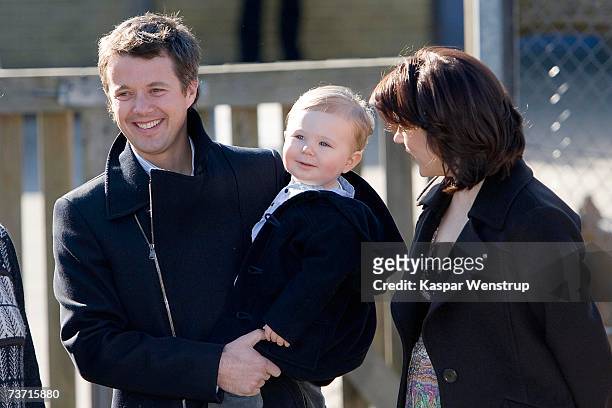 Prince Christian of Denmark arrives with his parents Prince Frederik and Princess Mary for his first day at the nursery school of Queen Louise's...
