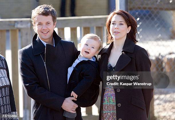 Prince Christian of Denmark arrives with his parents Prince Frederik and Princess Mary for his first day at the nursery school of Queen Louise's...