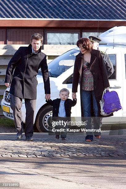 Prince Christian of Denmark arrives with his parents Prince Frederik and Princess Mary for his first day at the nursery school of Queen Louise's...