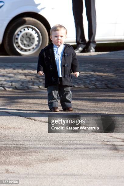 Prince Christian of Denmark arrives with his parents Prince Frederik and Princess Mary for his first day at the nursery school of Queen Louise's...