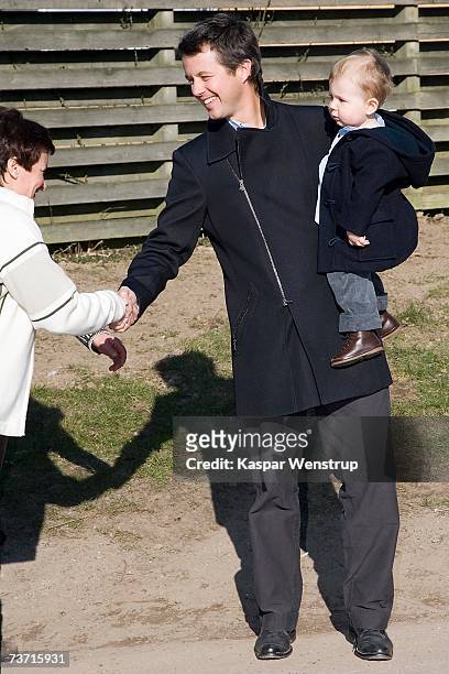 Prince Christian of Denmark arrives with his father Prince Frederik for his first day at the nursery school of Queen Louise's Kindergarten on March...