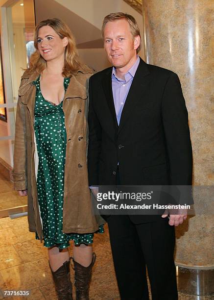 Presenter Johannes B. Kerner and his wife Britta Becker arrives for the Herbert Award 2006 Gala at the Elysee Hotel on March 26, 2007 in Hamburg,...