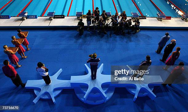 Silver medalist Flavia Rigamonti of Switzerland, gold medalist Kate Ziegler of the United States of America and bronze medalist Ai Shibata of Japan...