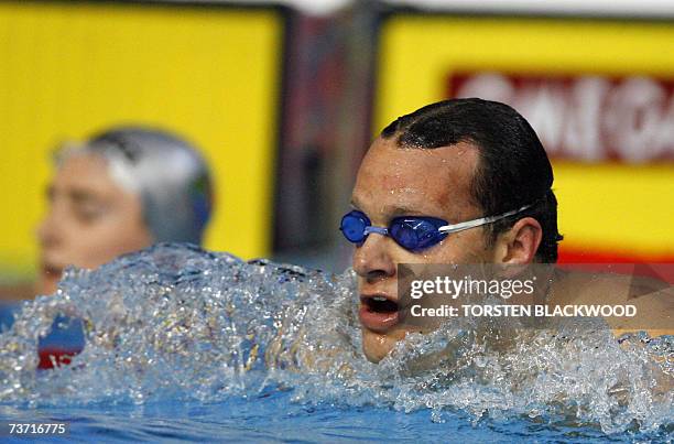 Brendan Hanson of the US swims in the men's 50m breaststroke semifinal, 27 March 2007 at the 12th FINA World Swimming Championships. Hanson qualified...