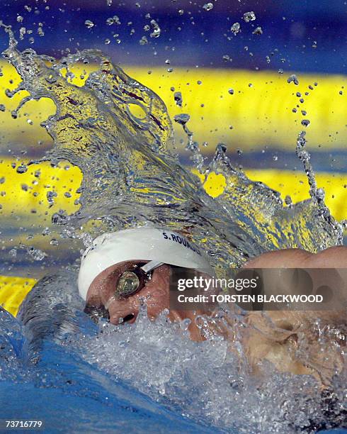 Sebastian Rouault of France is seen during the the men's 800 meter freestyle preliminary 27 March 2007 in Melbourne at the 12th FINA World Swimming...