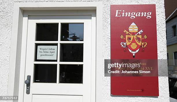 The entrance kiosk to the house where Pope Benedict's XVI was born on March 27, 2007 in Marktl, Germany. The Pope's birthplace is currently under...