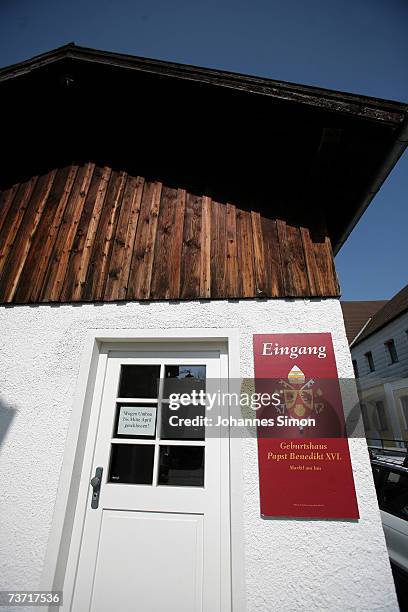 The entrance kiosk to the house where Pope Benedict's XVI was born on March 27, 2007 in Marktl, Germany. The Pope's birthplace is currently under...