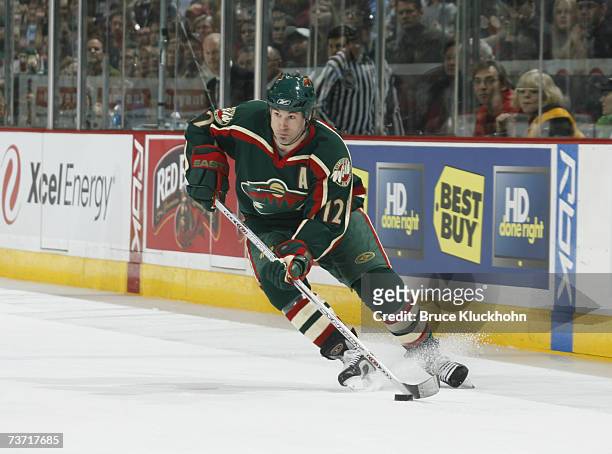 Brian Rolston of the Minnesota Wild skates against the Los Angeles Kings during the game at Xcel Energy Center on March 24, 2007 in Saint Paul,...