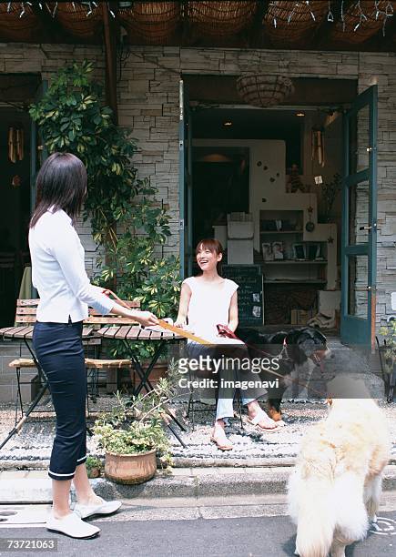 coffee break at outdoor cafe - asian family cafe stockfoto's en -beelden