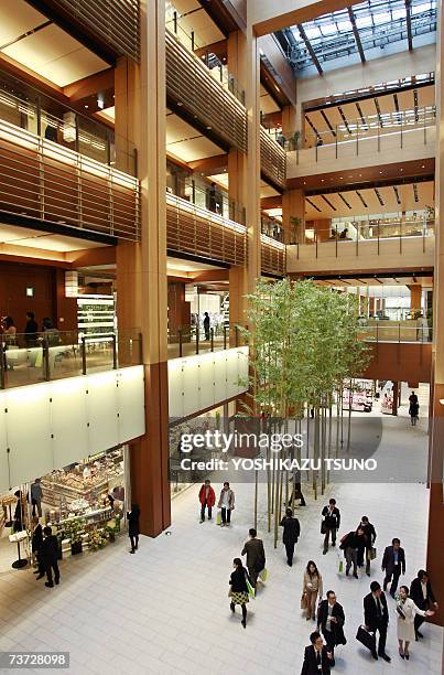 Visitors stroll along a luxury shopping mall at a new development of office buildings and a shopping mall area "Tokyo Midtown", built at the former...