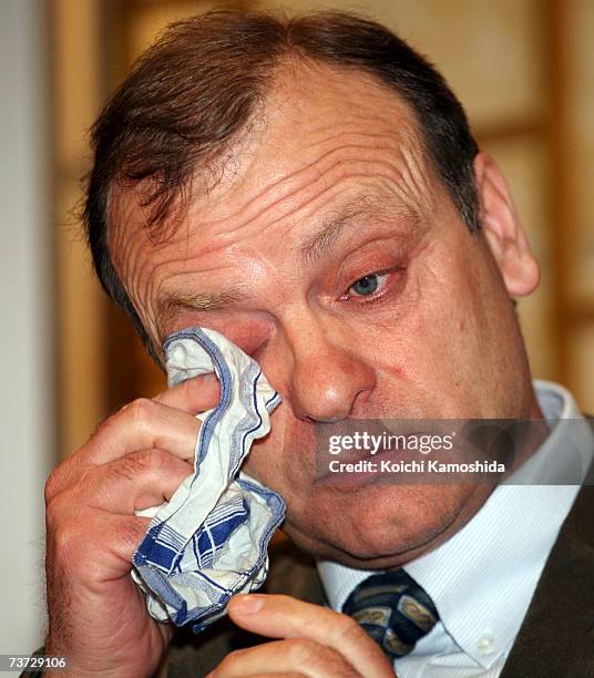 William Hawker, father murdered British woman Lindsay Ann Hawker, speaks during a press conference on March 28, 2007 in Chiba, Japan. Ann Hawker body...