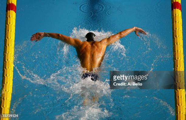 Michael Phelps of the USA competes in the Men's 200m Individual Medley Semifinal during the XII FINA World Championships at the Rod Laver Arena on...