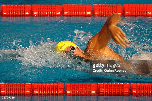 Craig Stevens of Australia in action during the Men's 800m Freestyle Final during the XII FINA World Championships at the Rod Laver Arena on March...