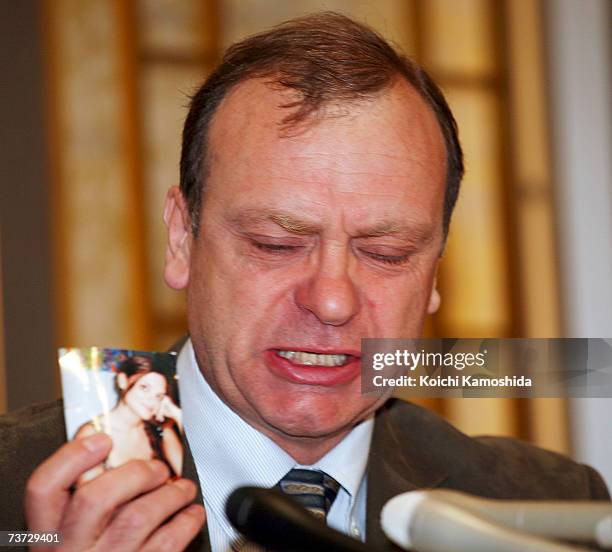 William Hawker, father of murdered British woman Lindsay Ann Hawker, speaks during a press conference on March 28, 2007 in Chiba, Japan. Lindsay Ann...