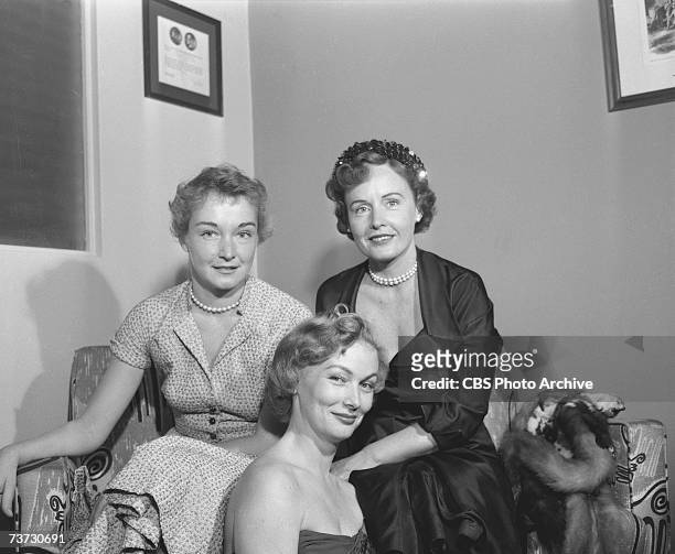 Dutch-born American film actress Nina Foch sits with co-stars Veronica Lake , and Madge Evans during the produiction of an episode of the CBS...