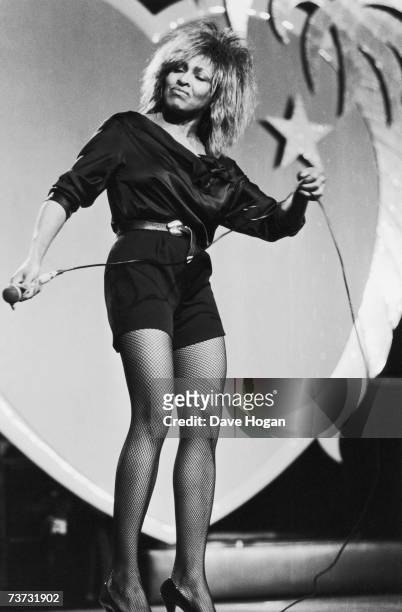 American singer Tina Turner performing, 1984.