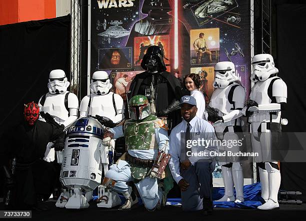 Star Wars characters Darth Maul, Imperial Stormtroopers, R2D2, Boba Fett, Darth Vader, Neosia Morris, Princess Leia and Postman Neosia Morris help...