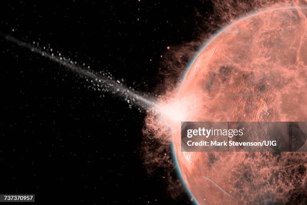 comet hitting distant alien desert world. - comet nucleus stock illustrations