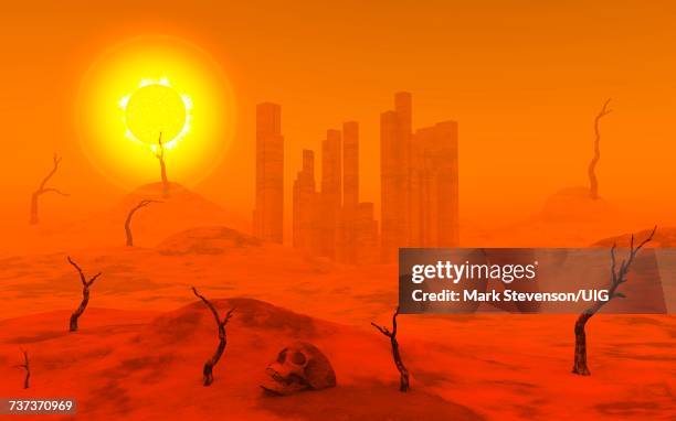 dying world, extinct of all life. - radioactive decay stock illustrations