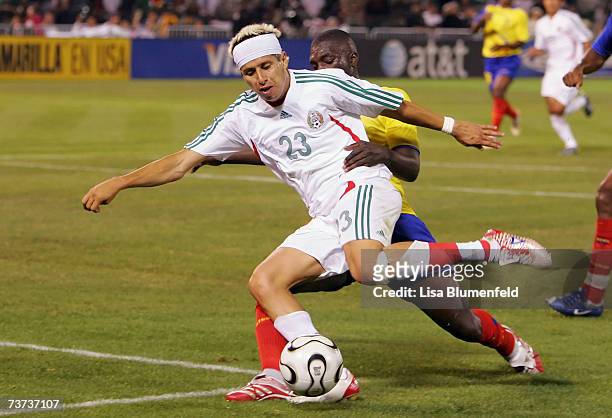 Adolfo Bautista of Mexico advances the ball during the game against Ecuador at McAfee Stadium on March 28, 2007 in Oakland, California.