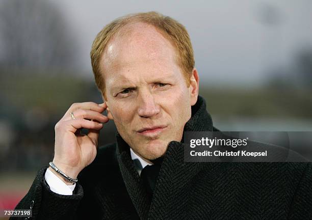 Sport director Matthias Sammer of the German Football Association looks on before the Under 21 international friendly between Germany and Czech...