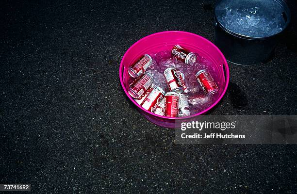 Beverages are served with a dash of pink at Jill Hunter's house at a party held in honor of the plastic pink flamingo on June 13, 2004 in West...