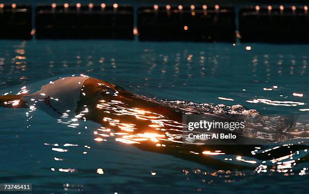 Erin Volcan of Venezuela competes in her heat of the Women's 200m Backstroke during the XII FINA World Championships at the Rod Laver Arena on March...