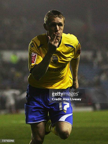 Brett Ormerod of Preston North End celebrates after scoring the opening goal during the Coca-Cola Championship match between Leeds United and Preston...