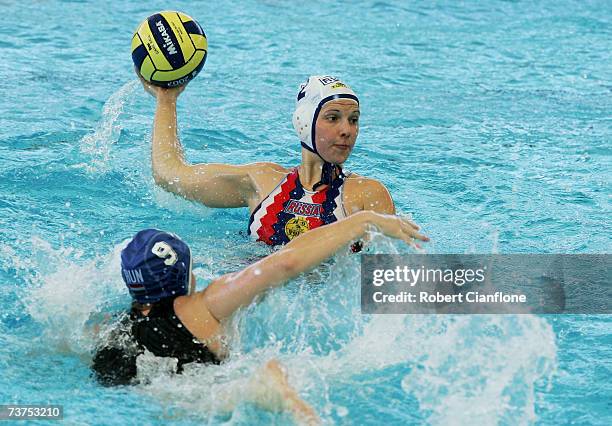 Natalia Shepelina of Russia in action during the Women's Bronze Medal Water Polo match between Russia and Hungary at the Melbourne Sports & Aquatic...